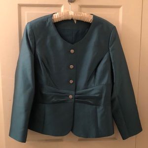 Talbots teal silk suit size 16 jacket and size 16 petite skirt